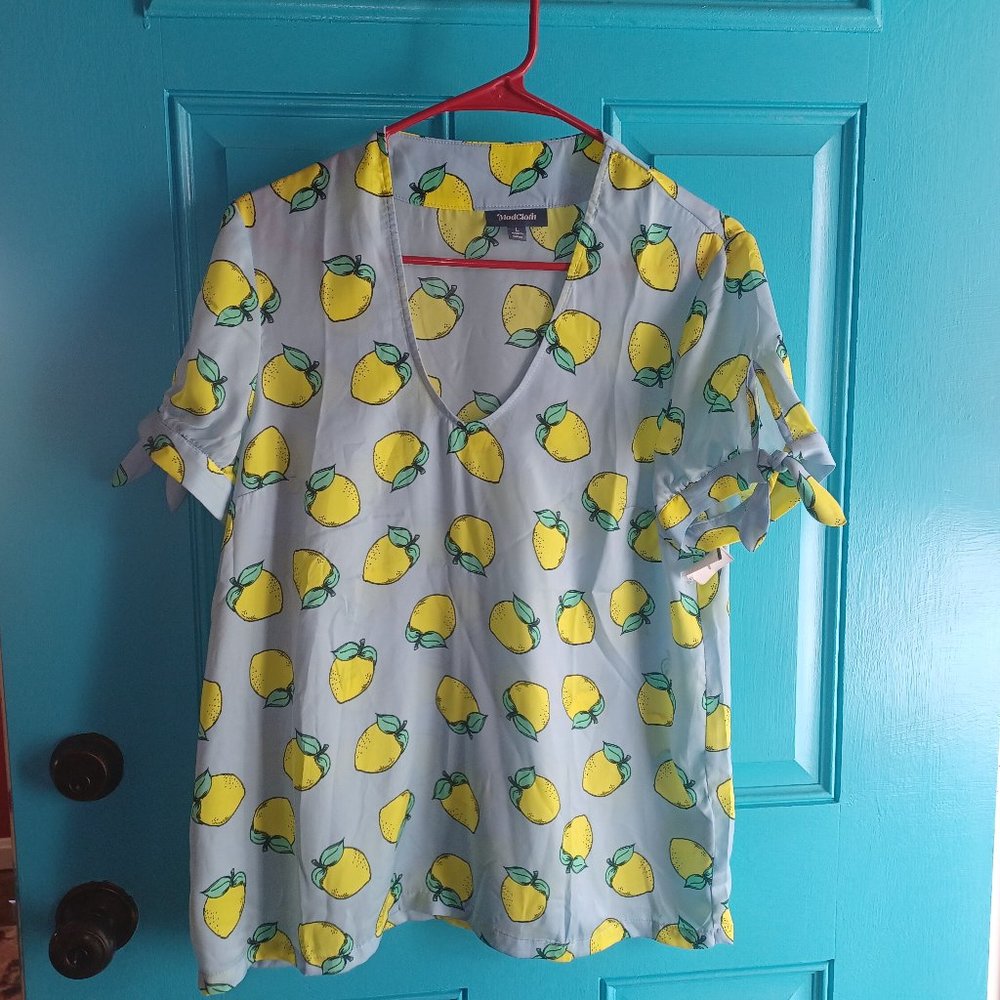 Modcloth Womens Lemon Short Sleeve Blouse Size Large